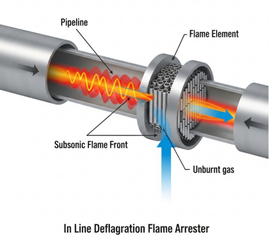 In Line Deflagration Flame Arrester